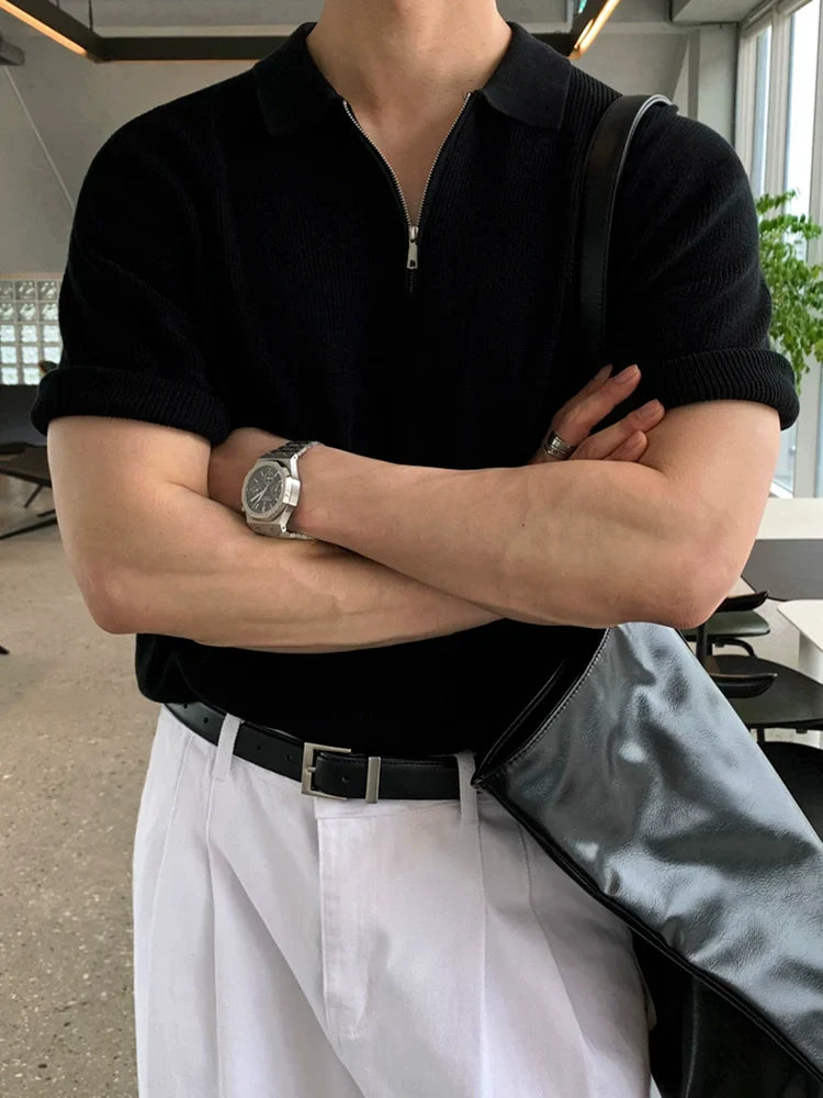 Solid Color Short Sleeve Knit Polo Shirt
