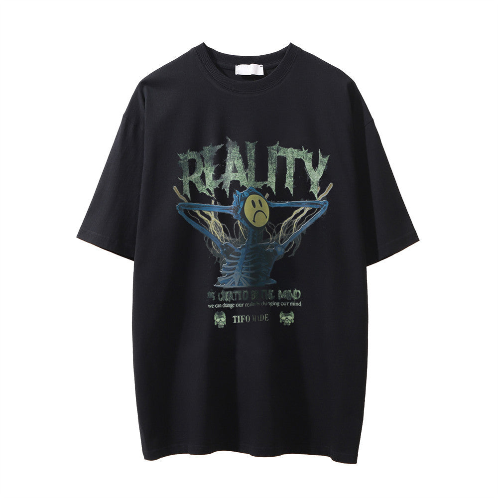 Sad Skeleton Print T-Shirt