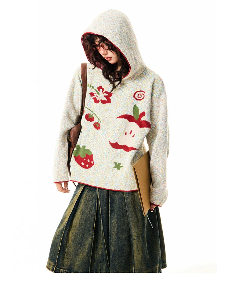Fruit Pattern Knit Oversize Hoodie
