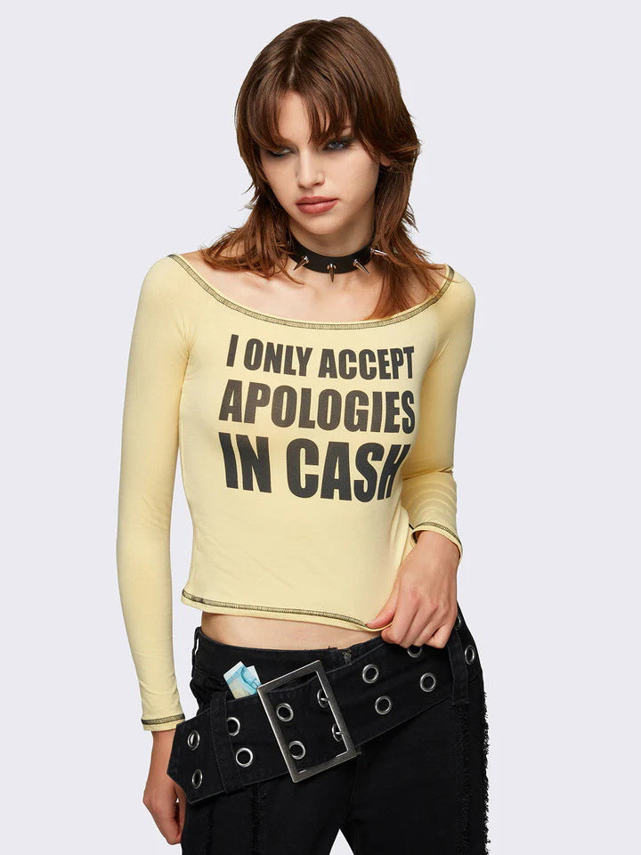 IN CASH Printed Boat Neck long sleeve T-shirt