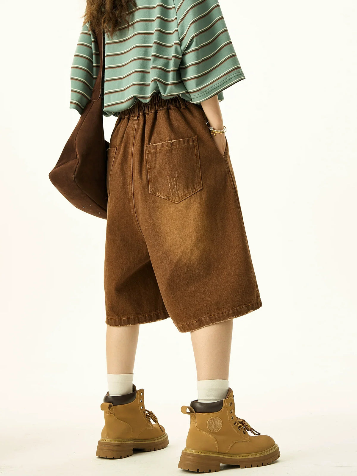 Washed Wide Leg Denim Shorts