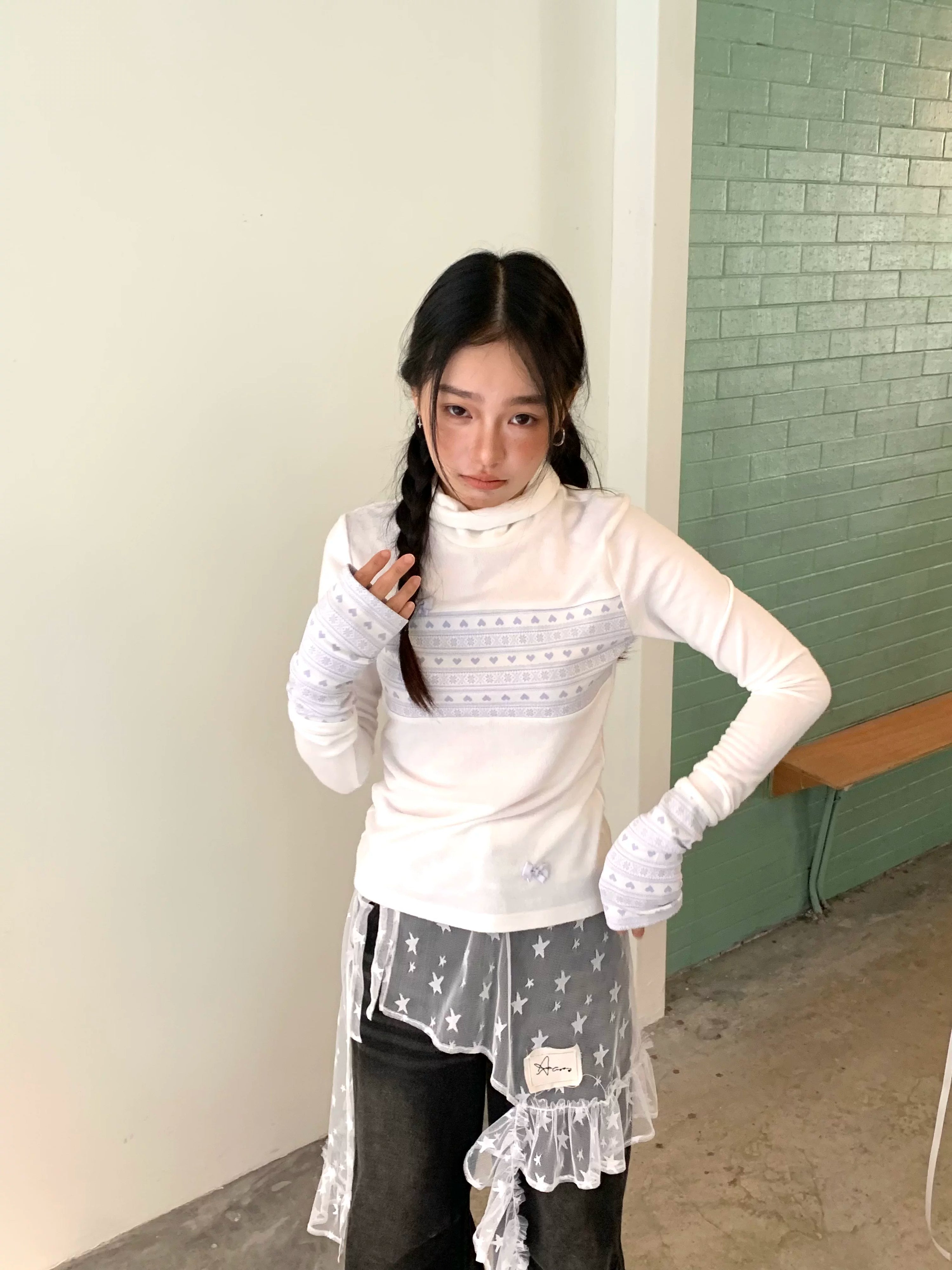 Star Mesh Lace Trim Layered Short Skirt