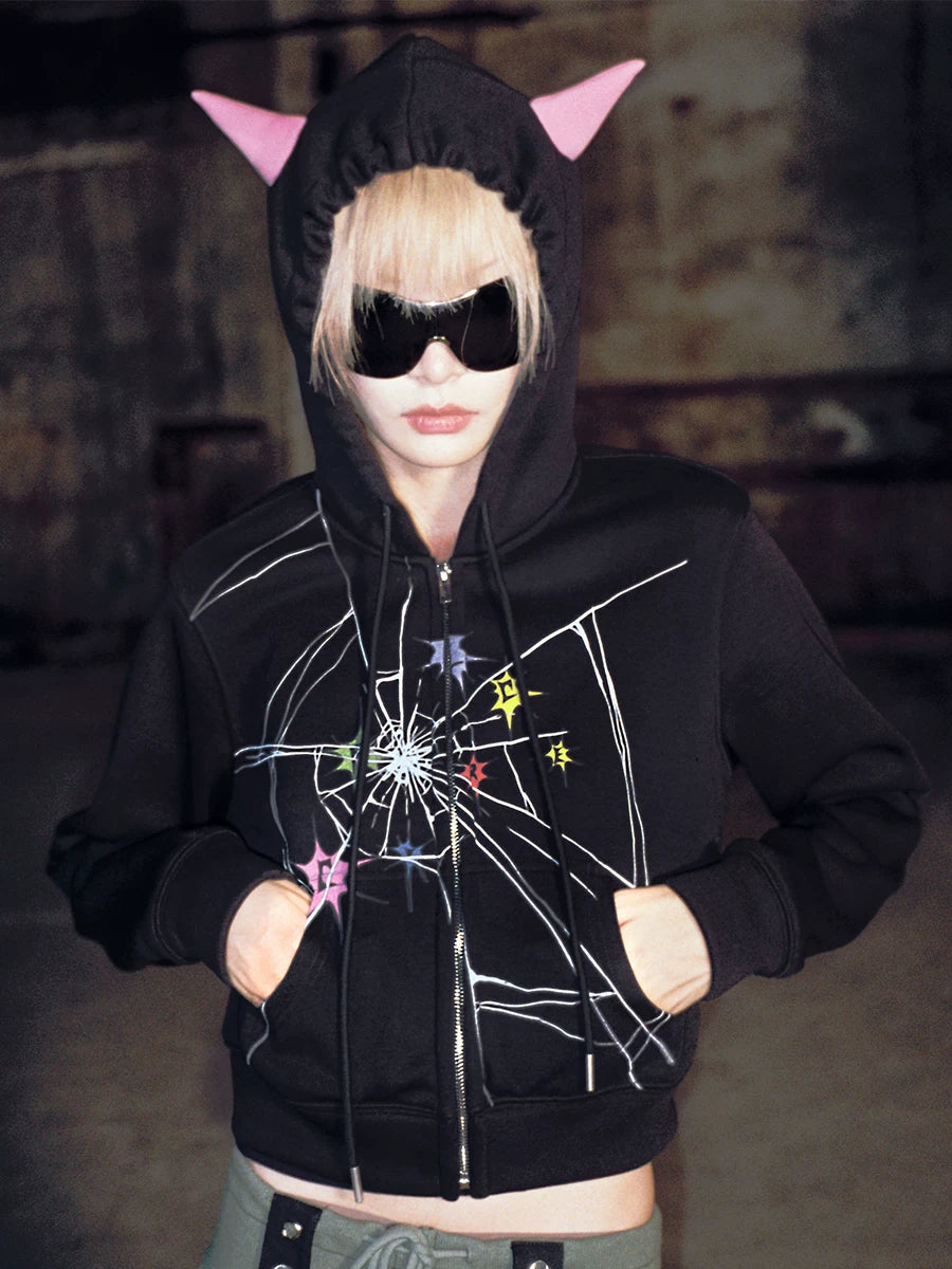 Cracked Print Zipper Hoodie