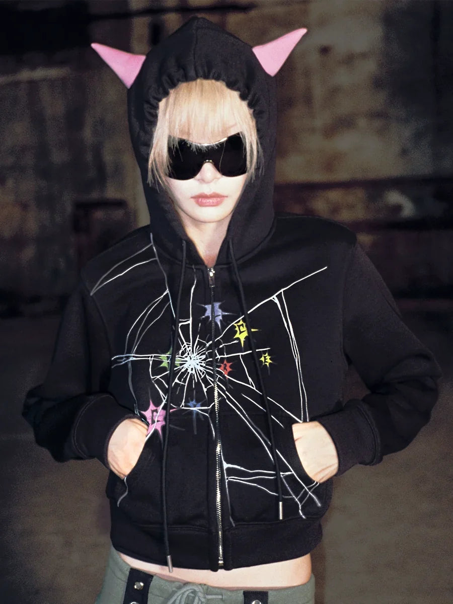Cracked Print Zipper Hoodie