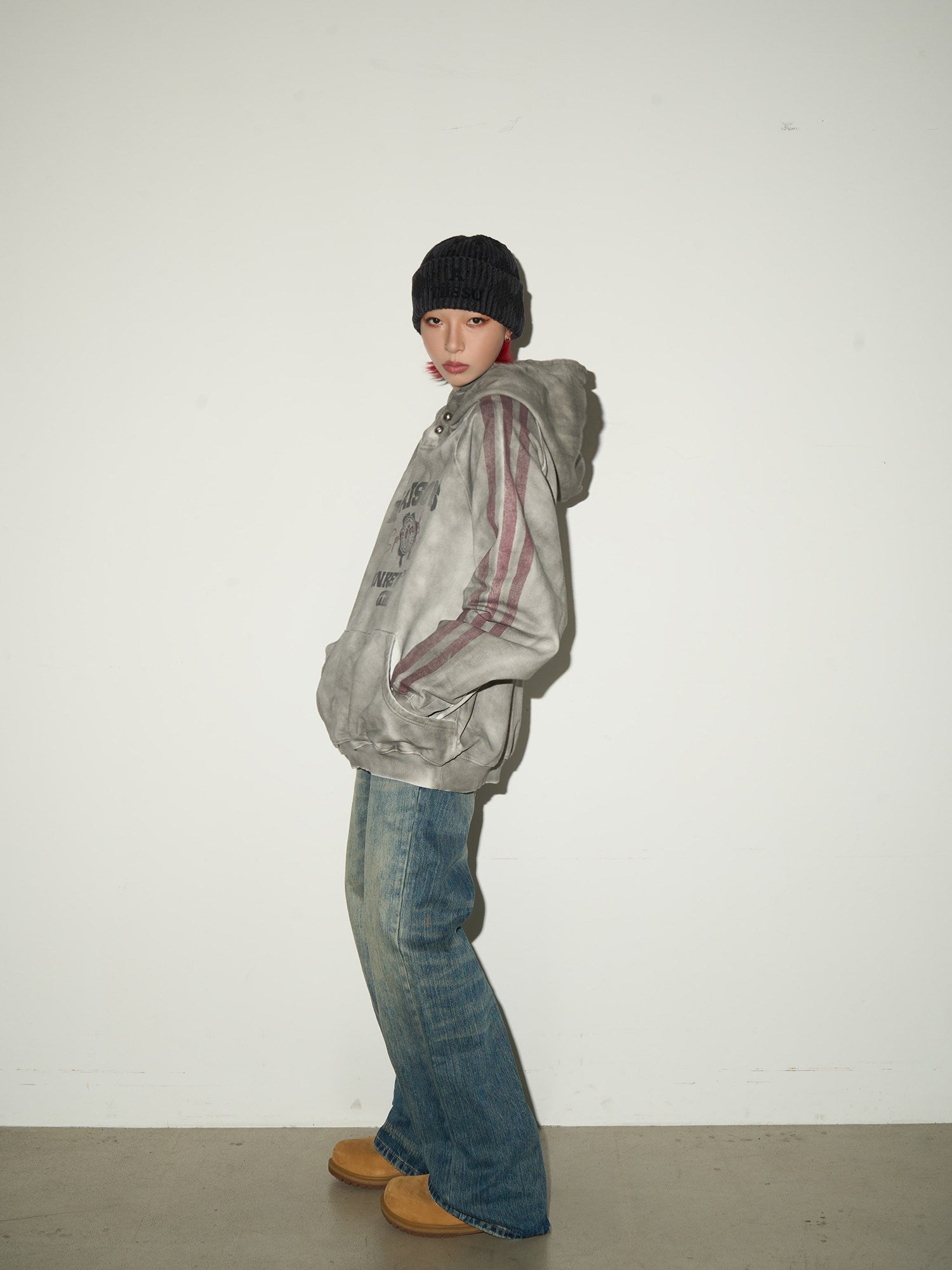 Letter Print Washed Oversize Hoodie