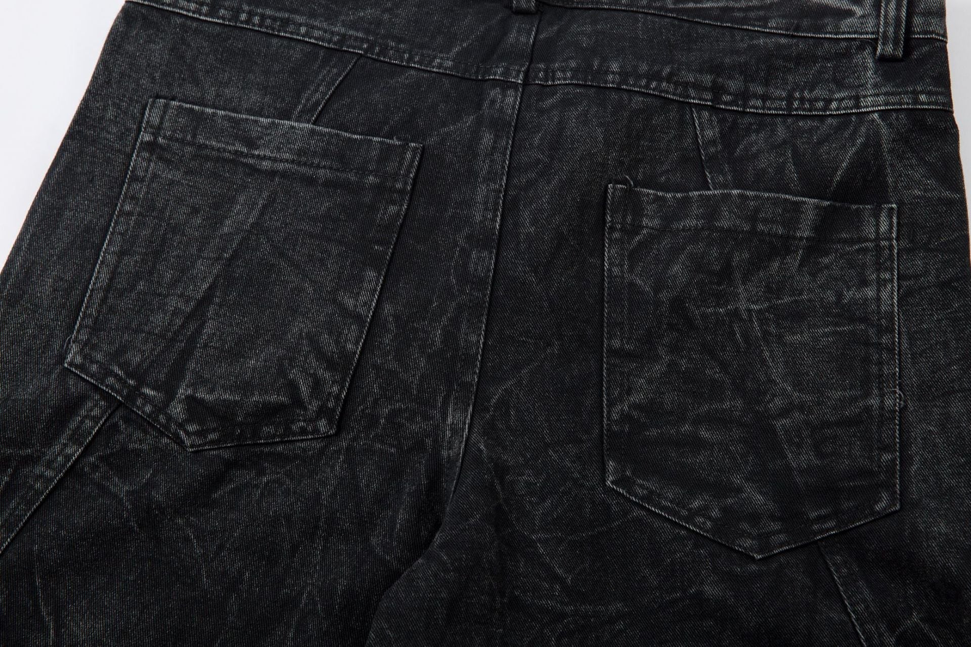 Washed Crinkle Button Fly Wide Leg Denim Jeans