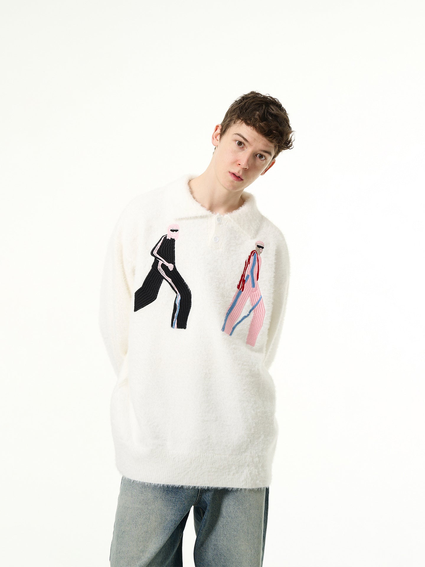 Mohair Embroidered Collar Knit Sweater