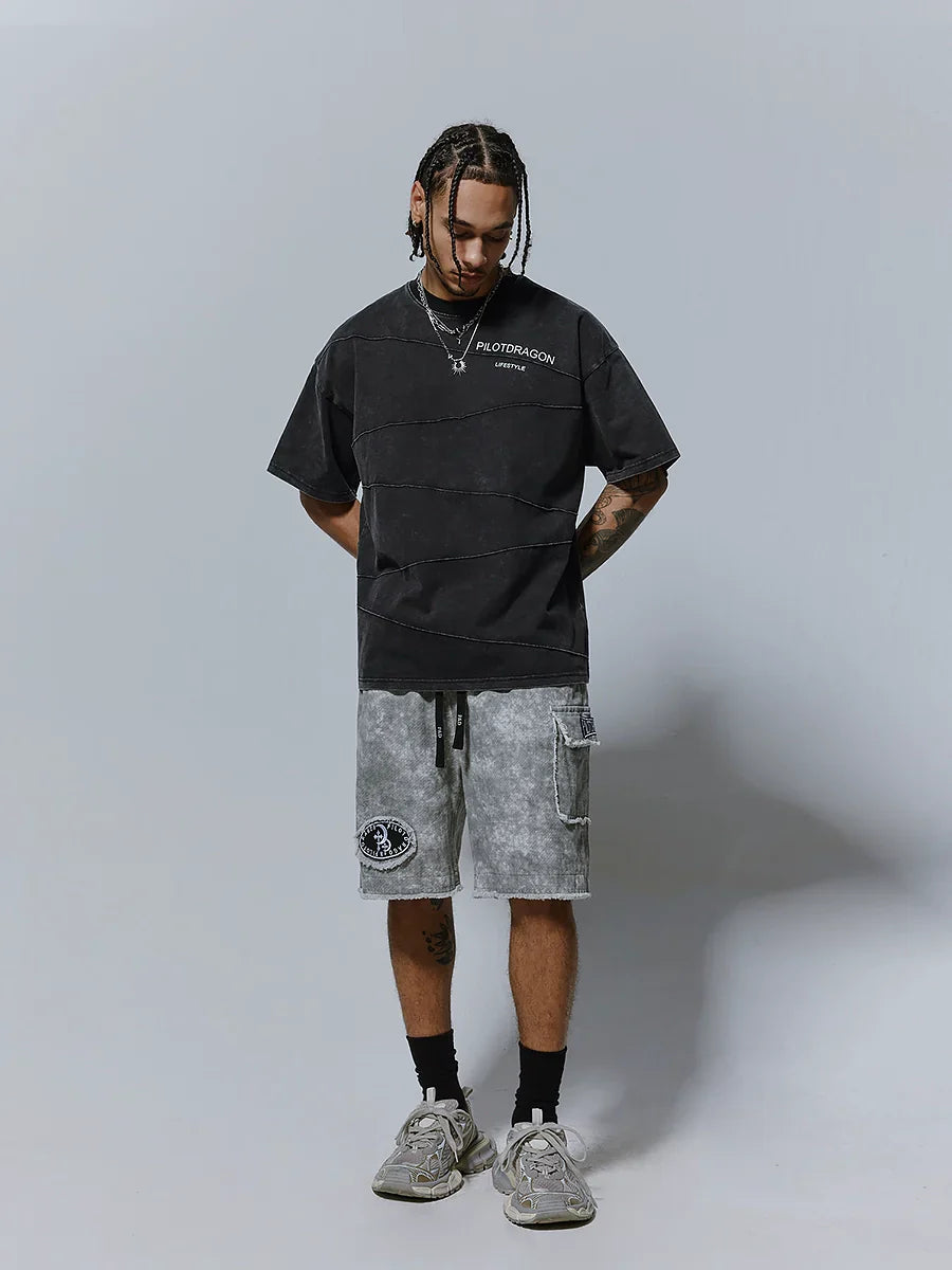 Embroidery Patch Wide Leg Cargo Short