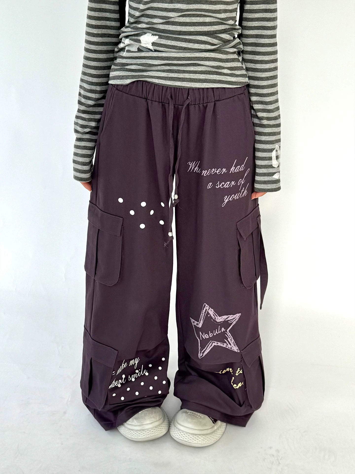 Multi-Pocket Polka Dot Straight Pants