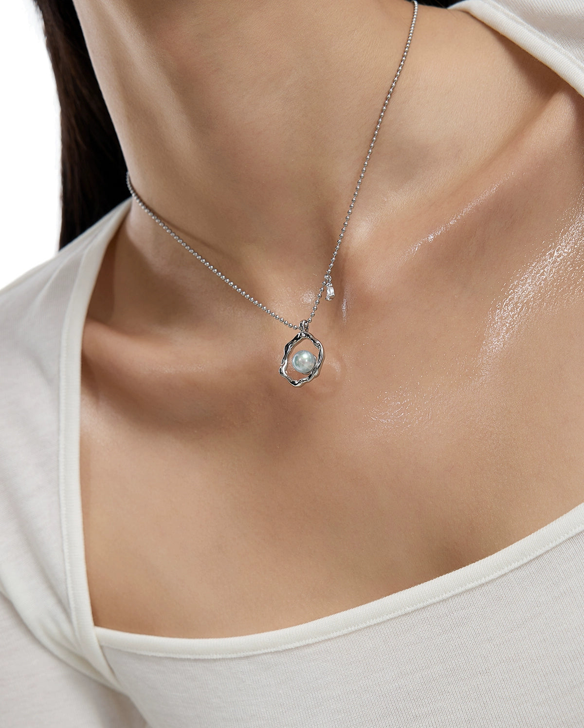 SUMIYAKI BLUE PEARL PENDANT NECKLACE LIGHT LUXURY CLAVICLE CHAIN NEW SIMPLE COMMUTER SWEATER CHAIN PENDANT