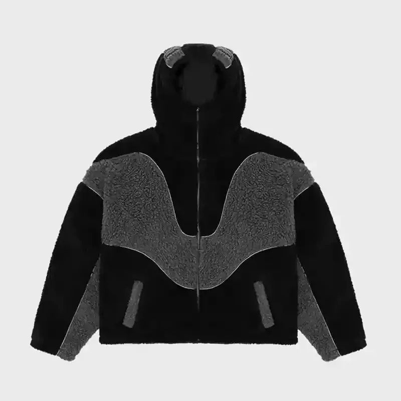Unisex Lambswool Stitched Zip-up Hoodie