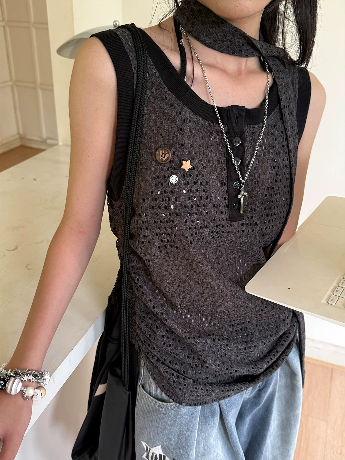Strap Detail Oversize Tank Top