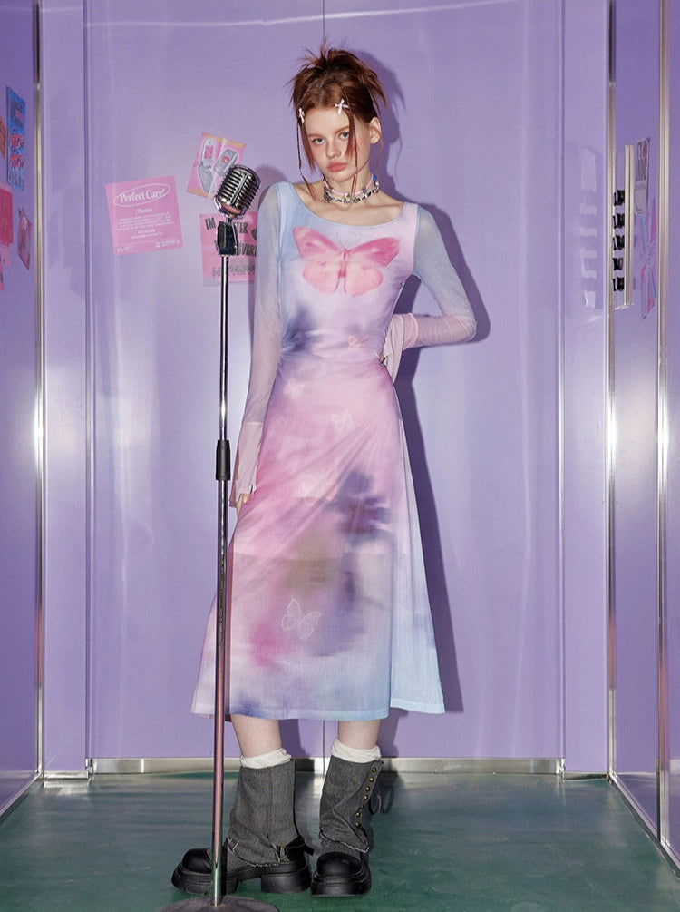 Ethereal Butterfly Fairycore Mesh Dress – Y2K Aesthetic Dream