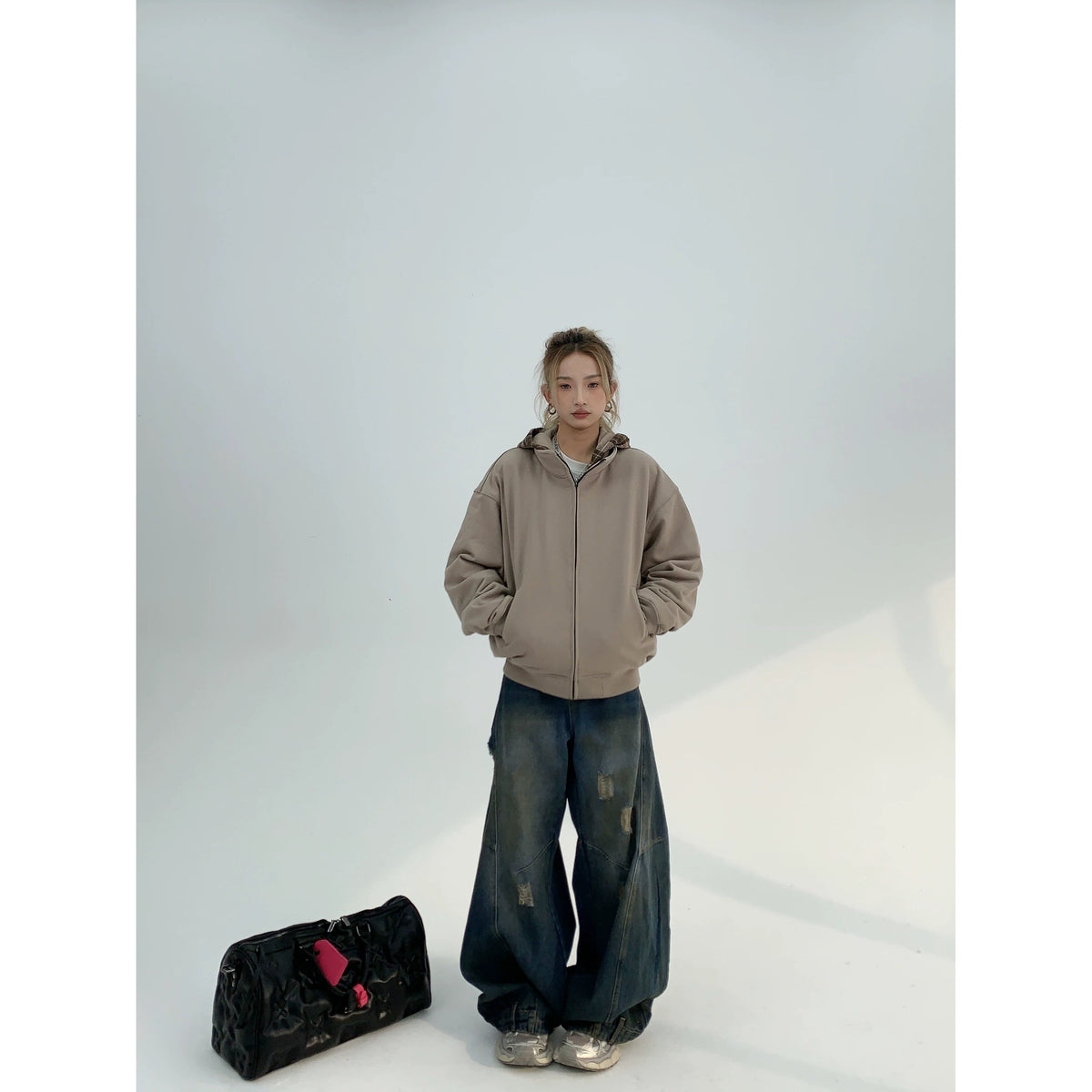 Washed Damaged Wide Leg Denim Jeans