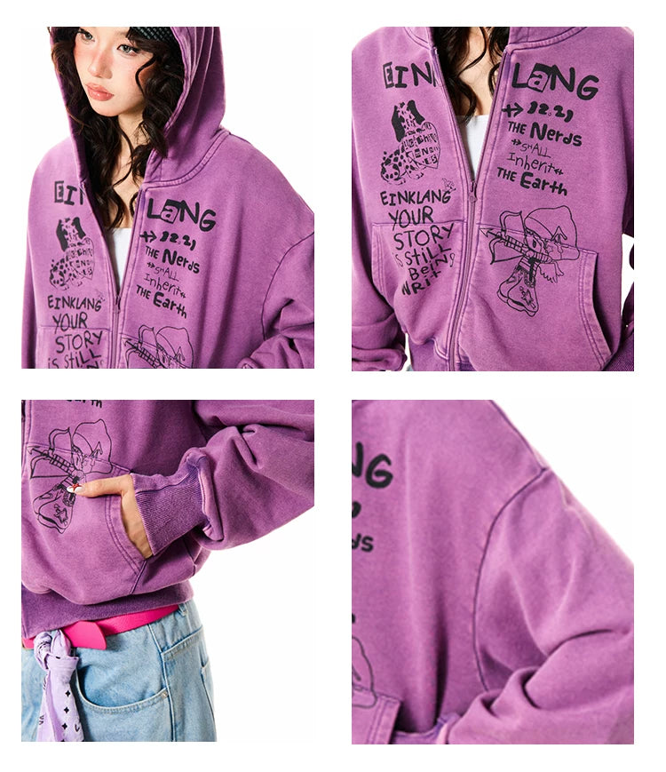 Letter Print Zipper Hoodie
