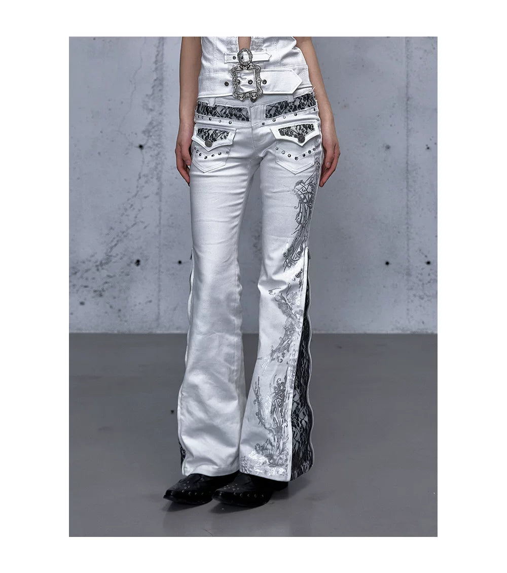 Embroidery Low Rise Straight Denim Jeans