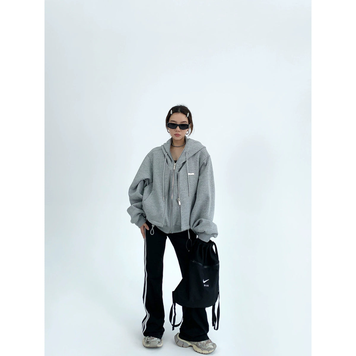Fake Layered Zipper Hoodie