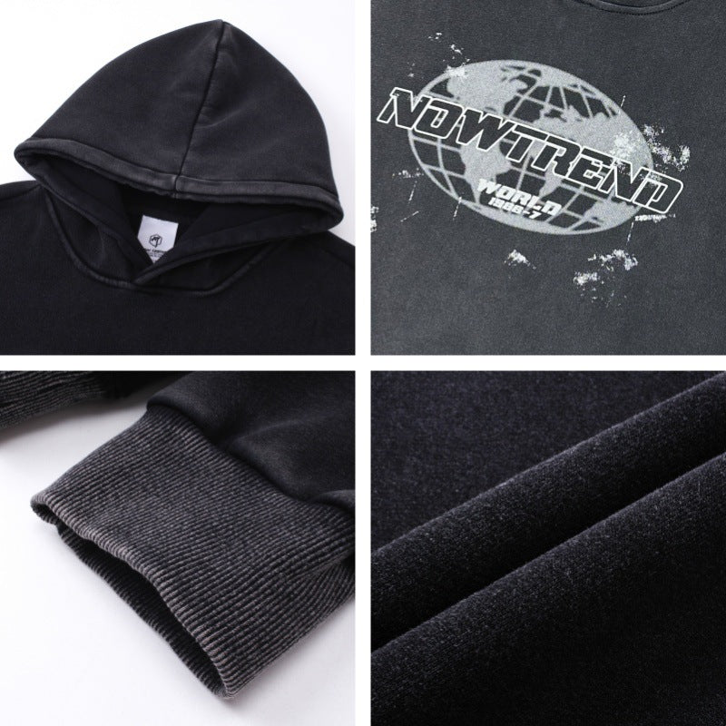 Washed Gradient Letter Print Oversize Pullover Hoodie