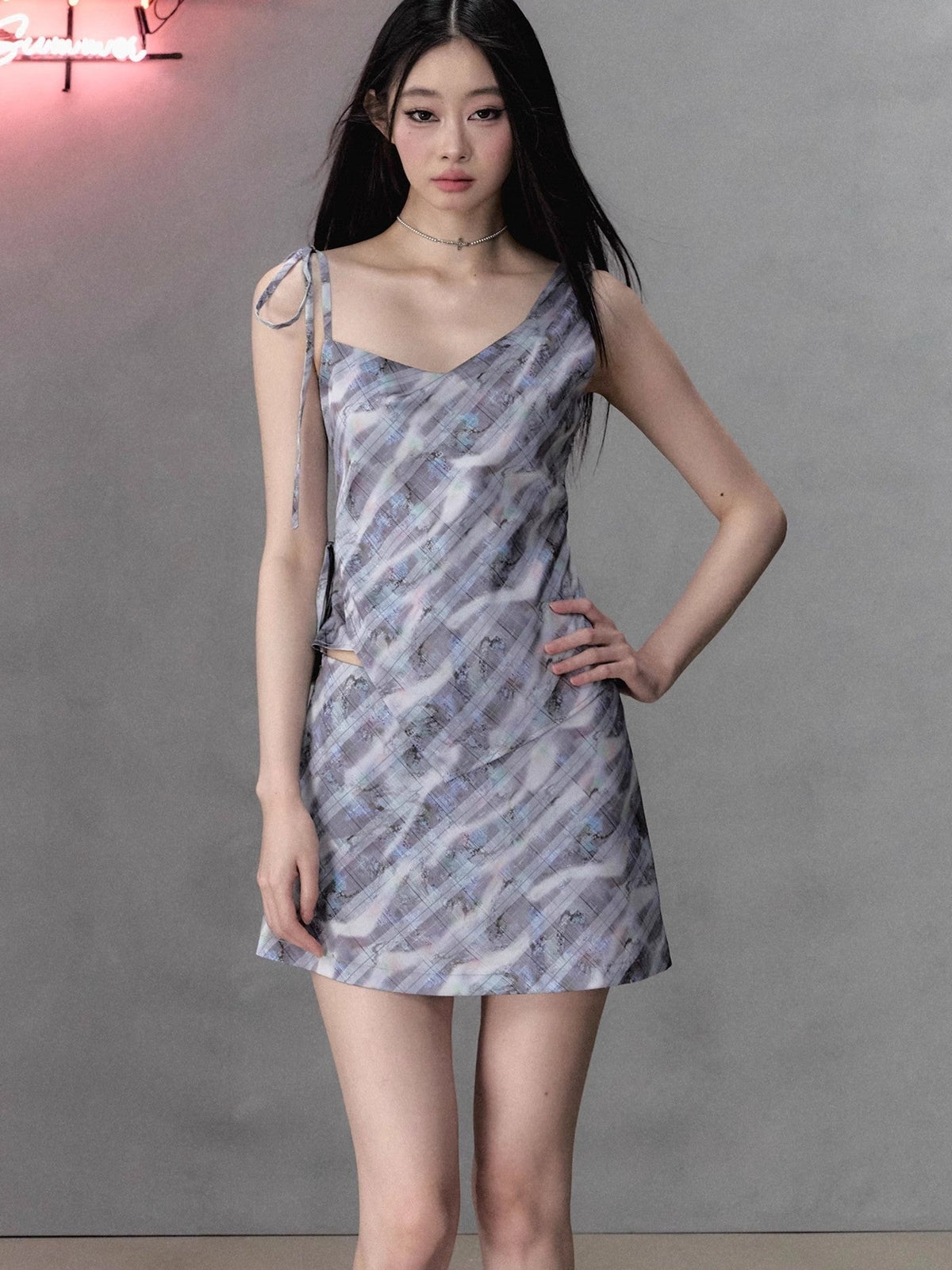 Colorful Plaid Camisole & A-Line Short Skirt Setup