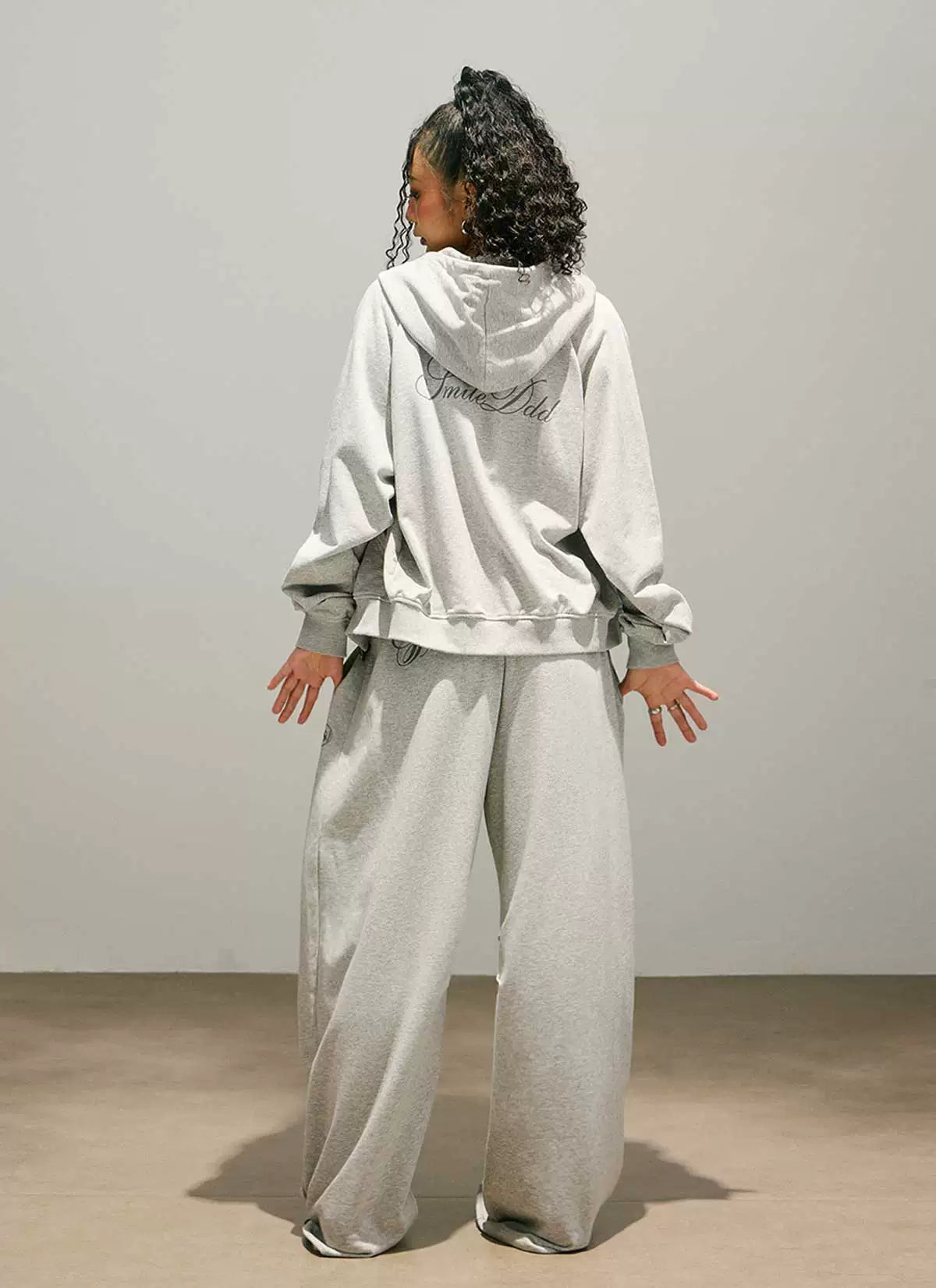 Logo Print Cropped Hoodie & Logo Print Wide Leg Sweatpants Setup