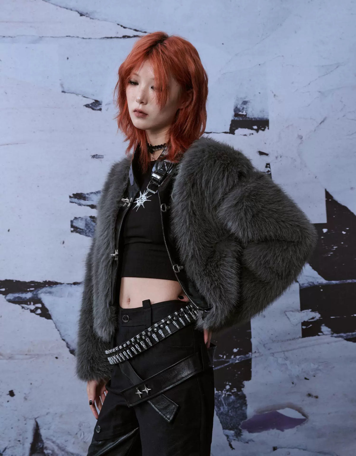 Patchwork Fuzzy Short Fur Jacket
