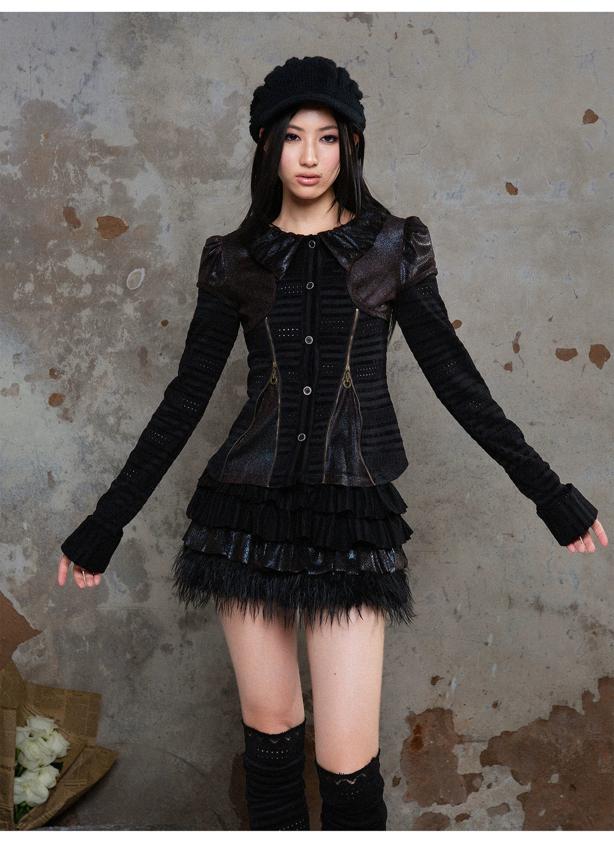 Puff Collar Fitted Long Sleeve Shirt