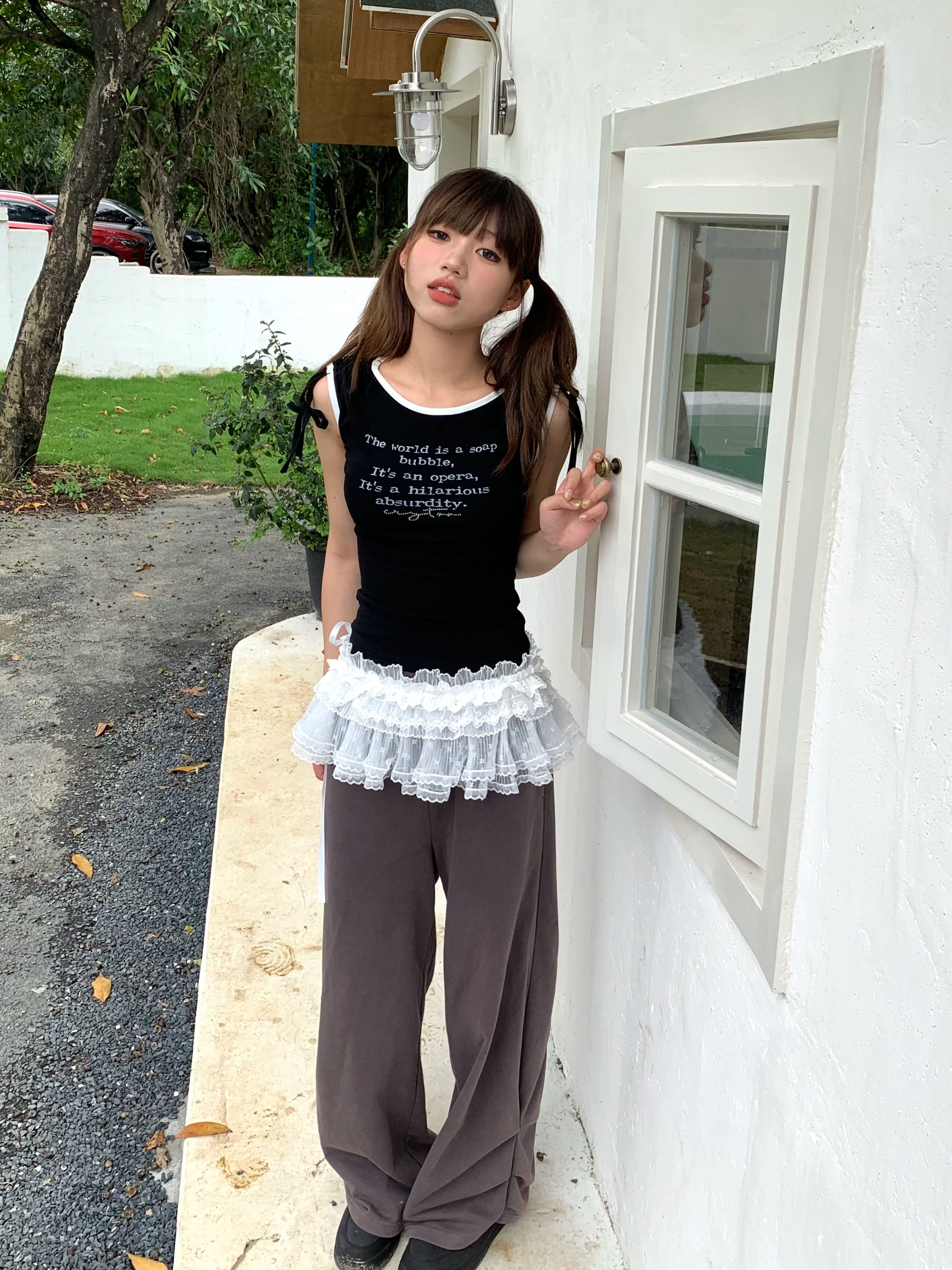 Rhinestone Drawstring Wide Leg Sweatpants