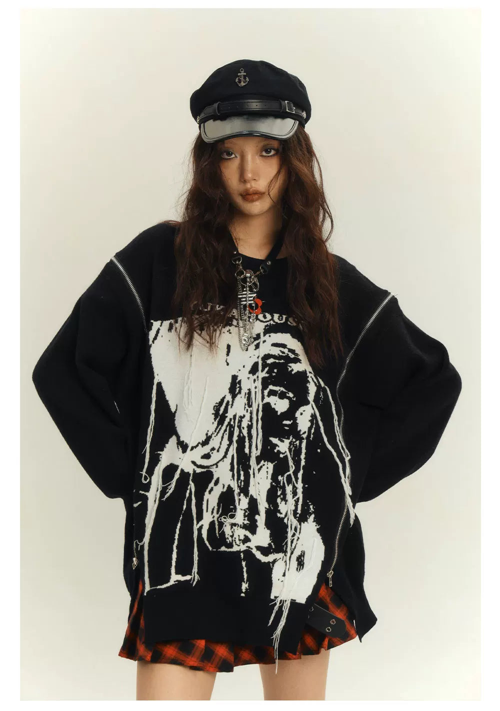 Zipper Design Oversize Knit Sweater