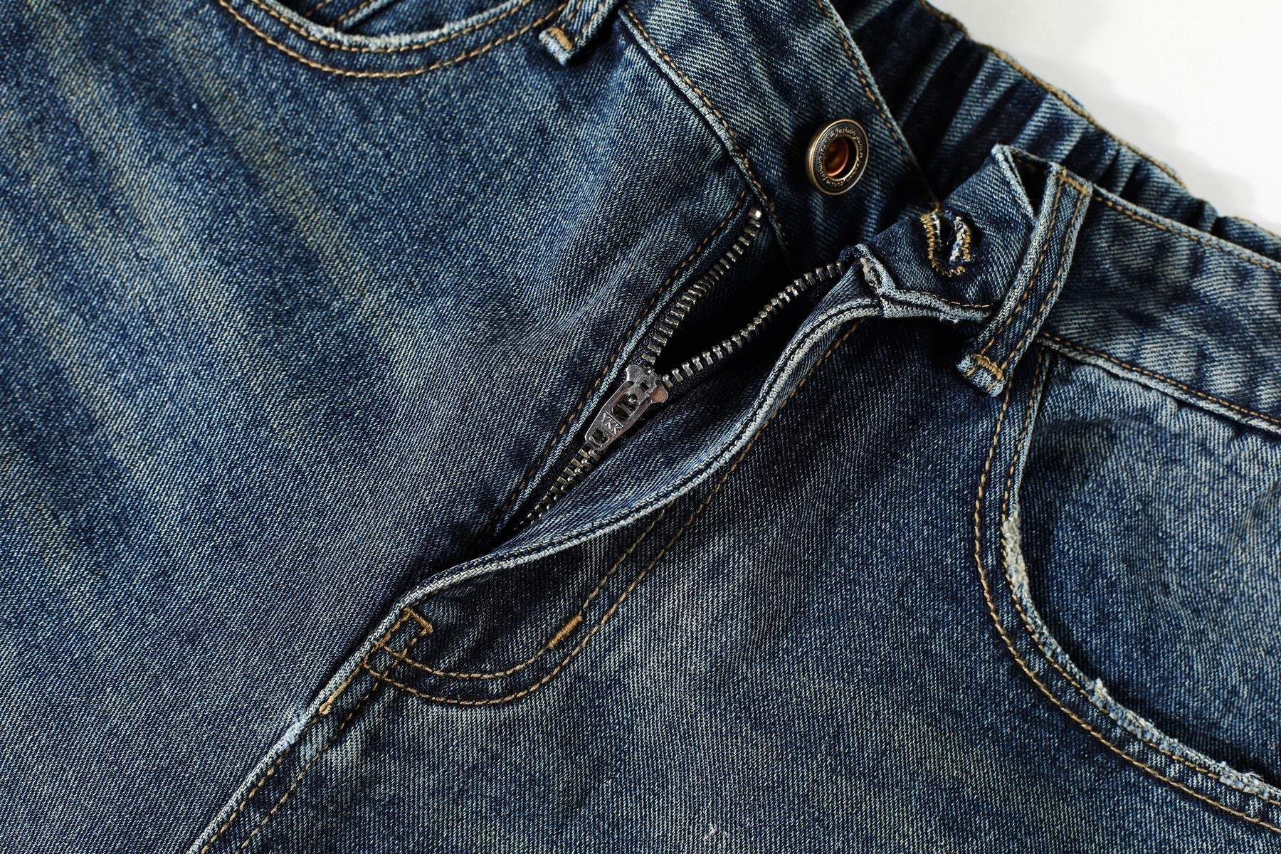 Washed Pleats Patchwork Wide Leg Denim Jeans