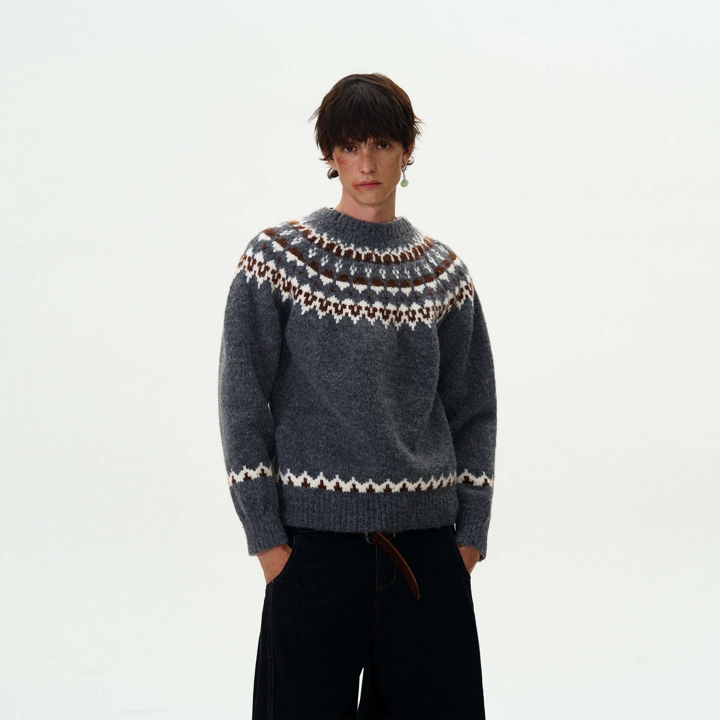 Vintage Jacquard Crew Neck Sweater