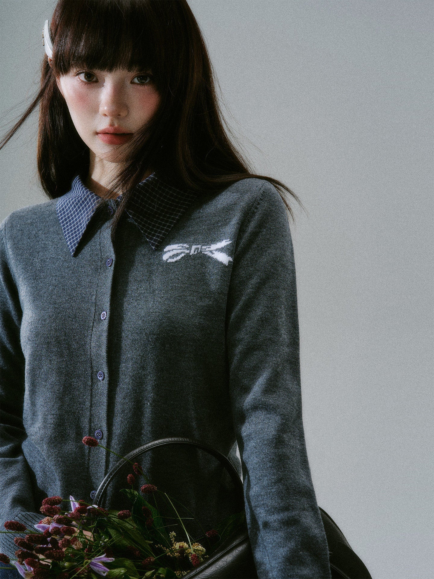Shirt Collar Wool College Knit Cardigan