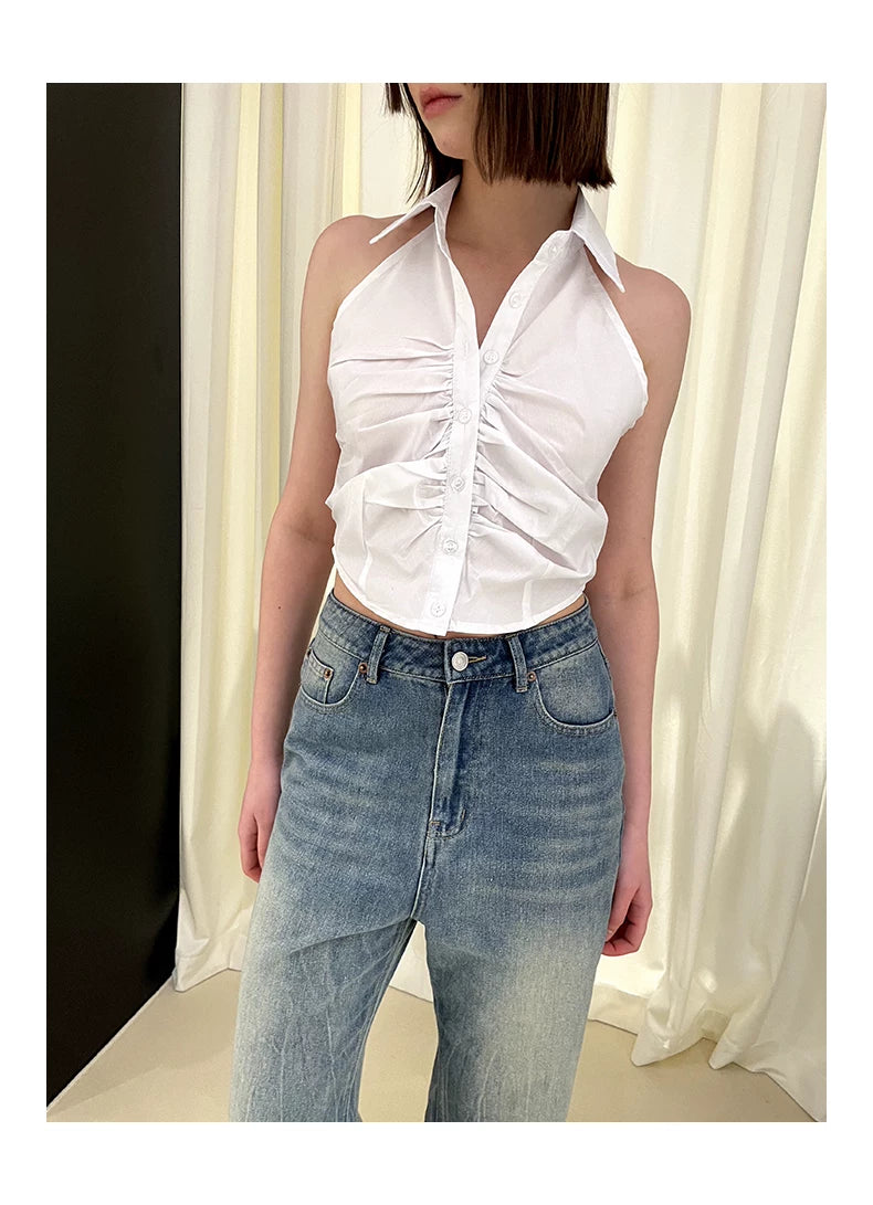 Chemise sans manches à col polo simple