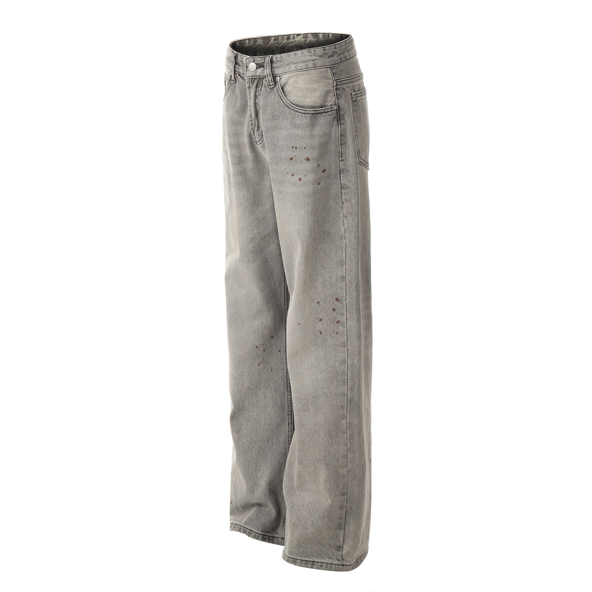 Washed Damage Straight Wide Leg Denim Jeans