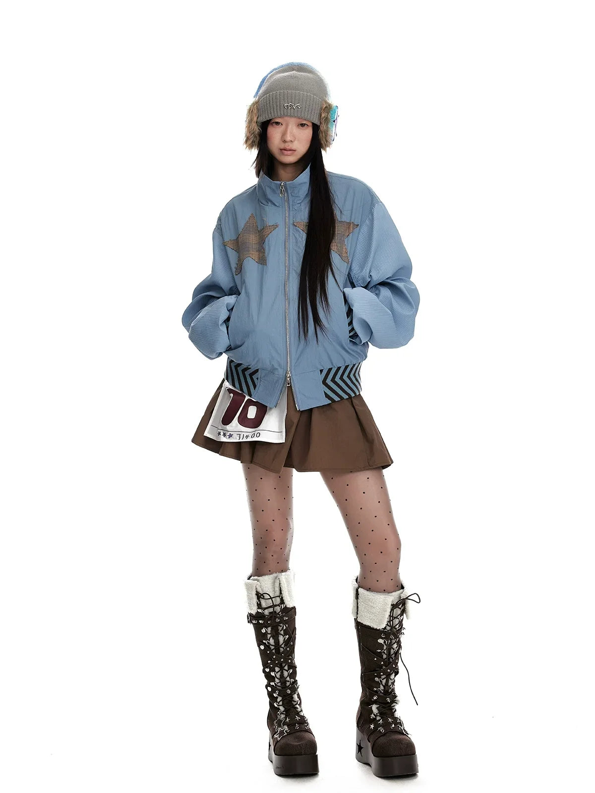 Stand Neck Double Zipper Oversize Jacket