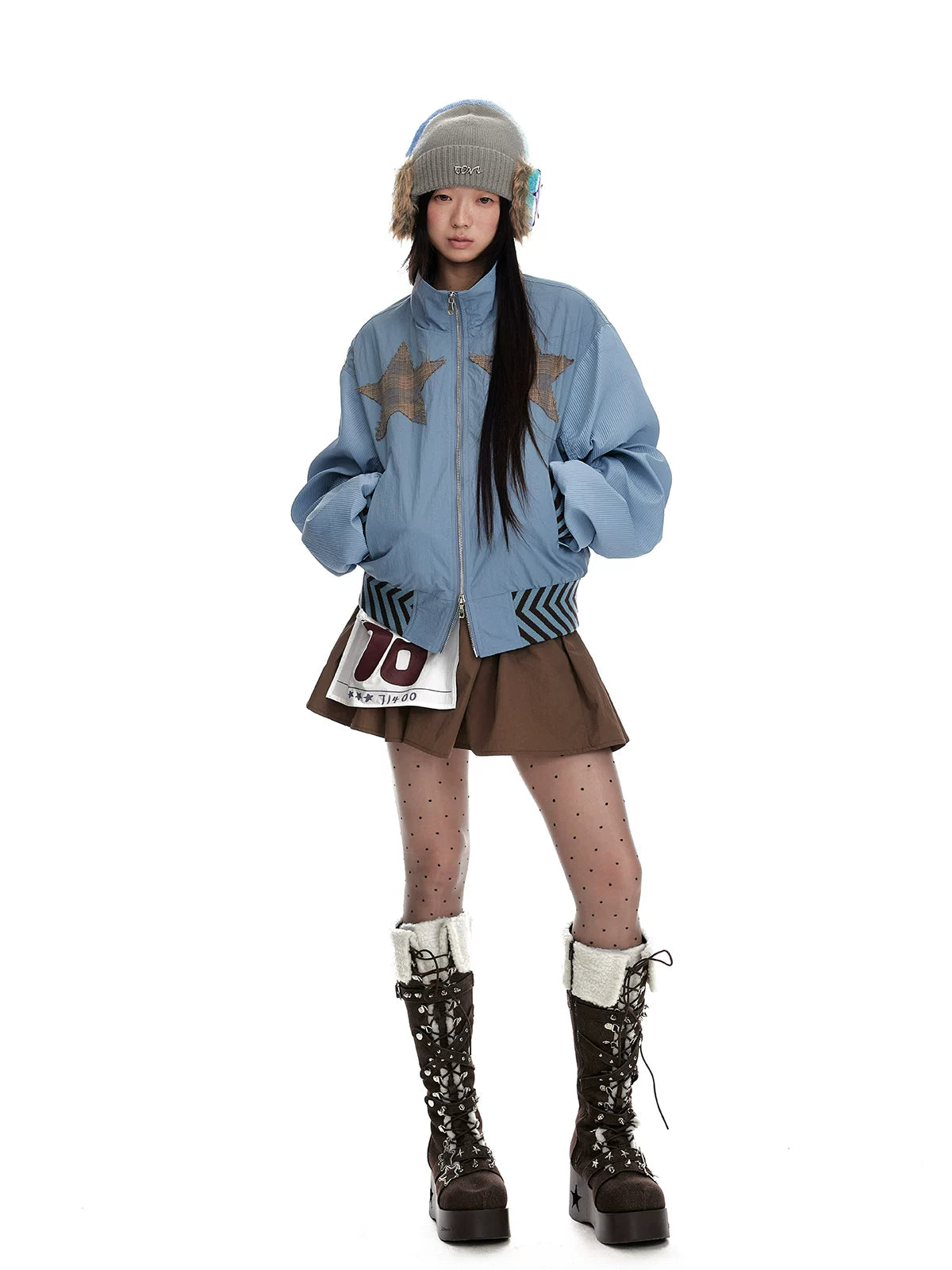 Stand Neck Double Zipper Oversize Jacket