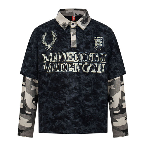 Camiseta de manga larga con cuello polo, efecto doble capa y estampado tie-dye - Negro / M