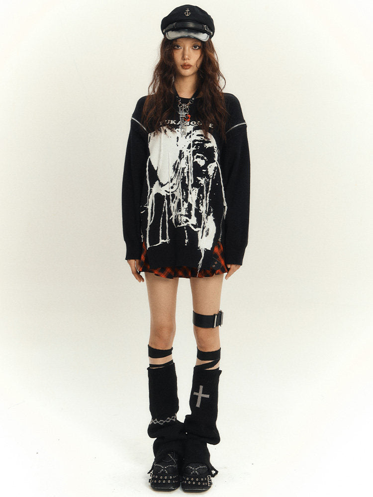 Zipper Design Oversize Knit Sweater