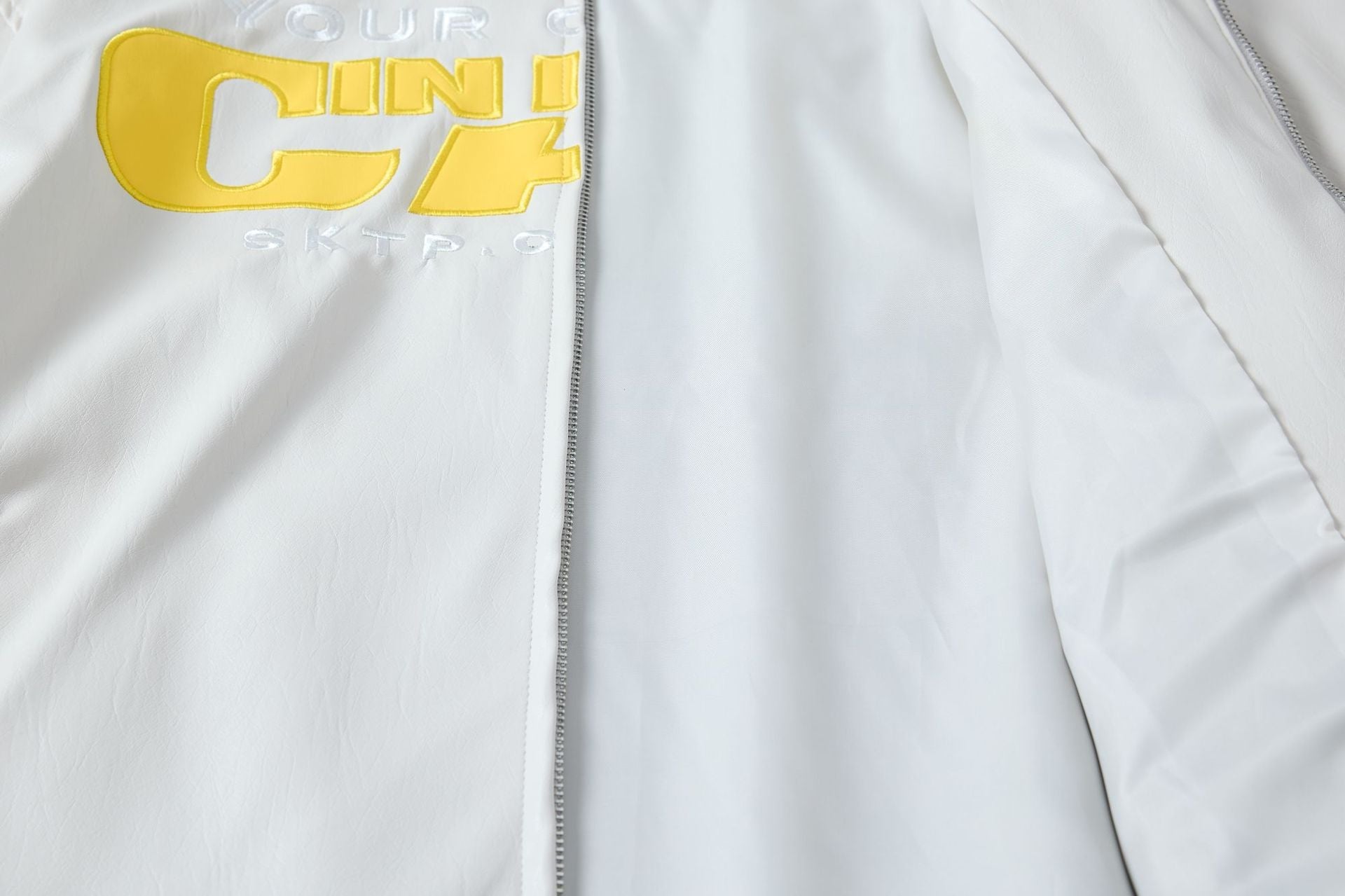 Deconstruction Letter Patch PU Leather Jacket