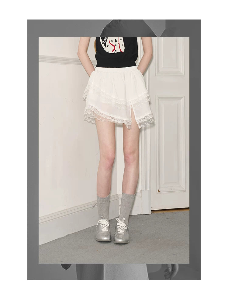 Irregular Lace Short Double Skirt