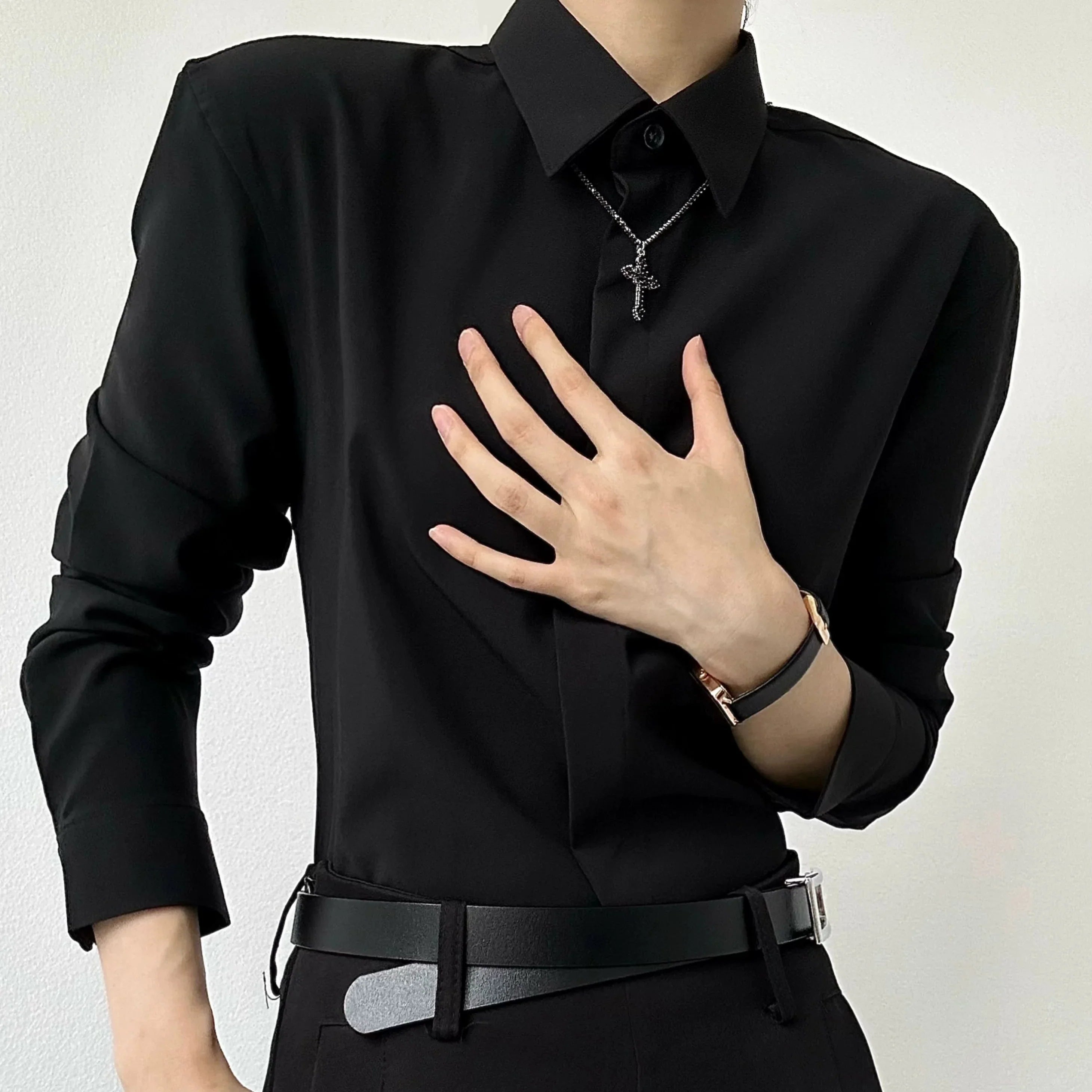 Drape Plain Long Sleeve Shirt