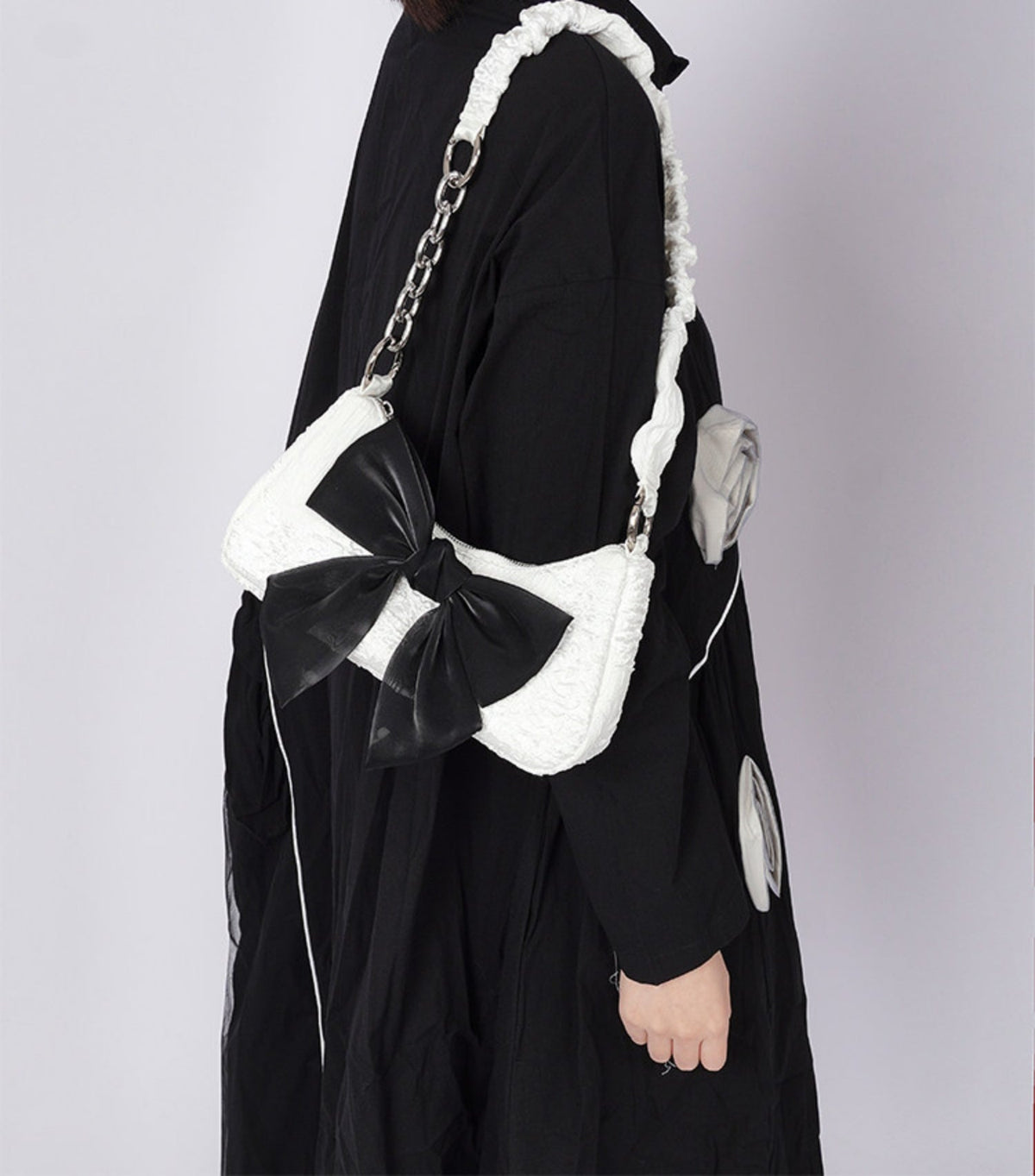 Contrast Color Bow Shoulder Bag