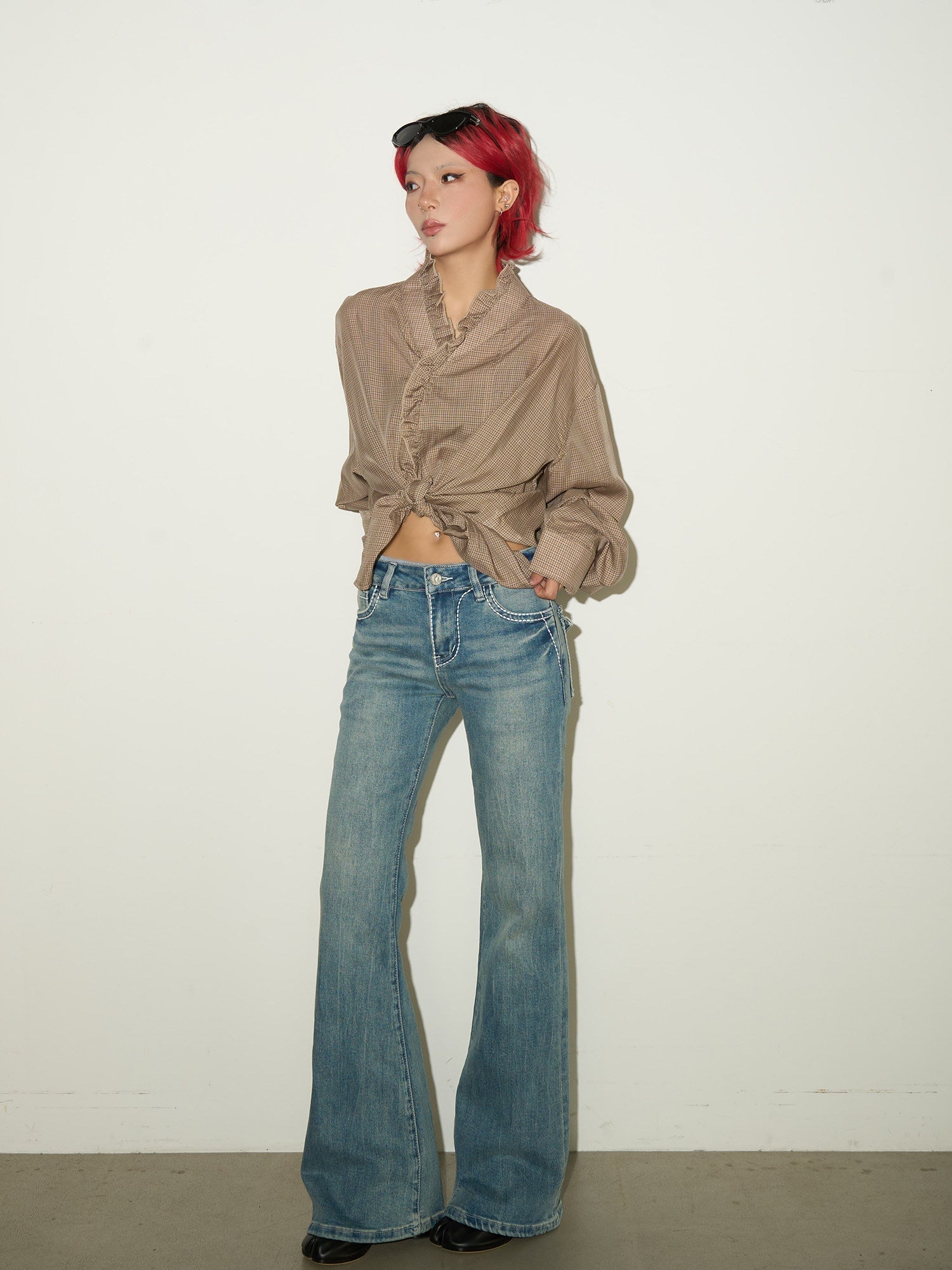 Low Rise Wash Flare Denim Jeans