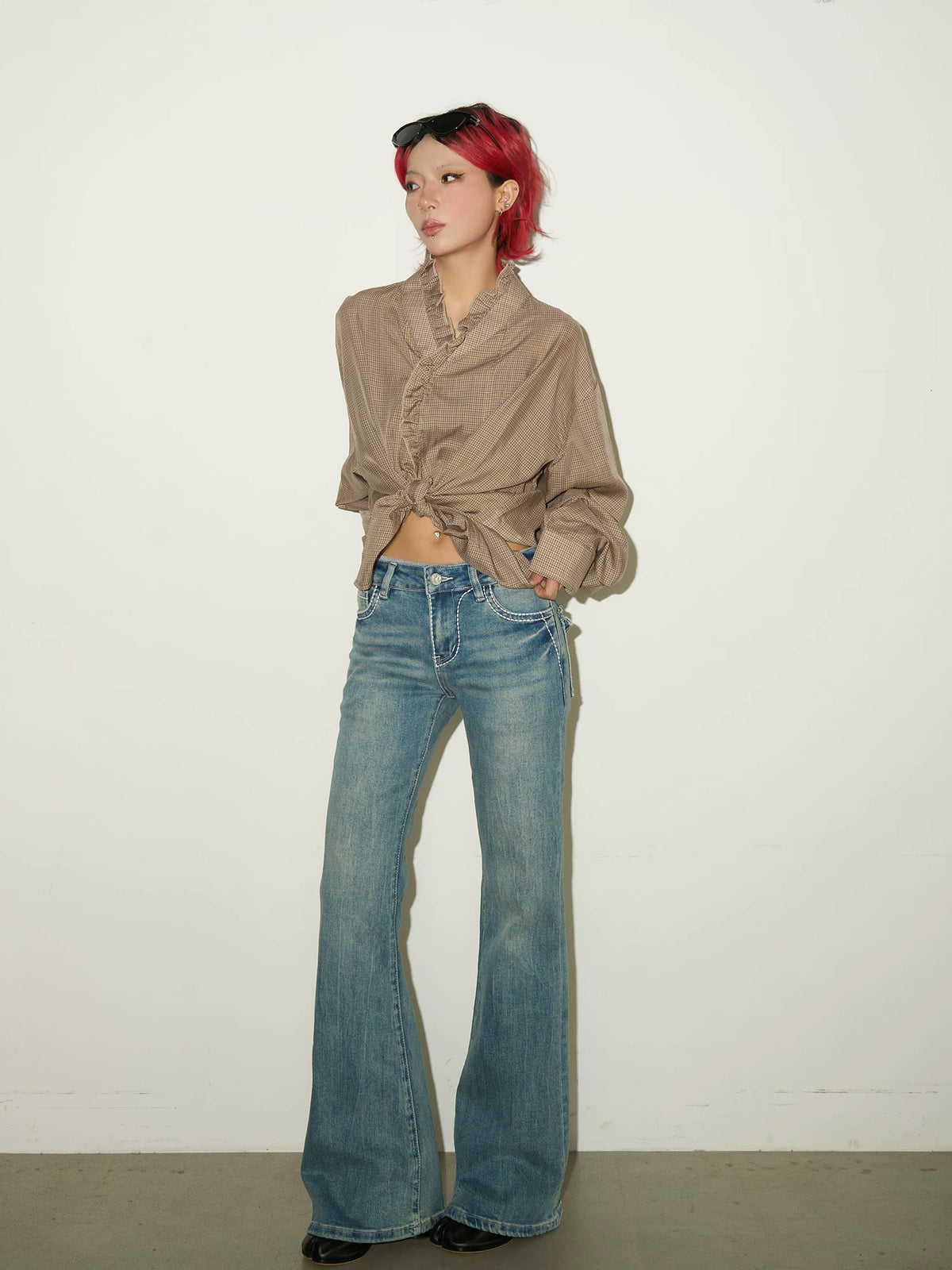 Low Rise Wash Flare Denim Jeans