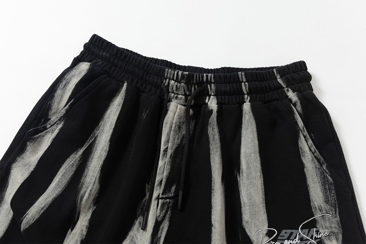 Drawstring Wash Tie-Dye Damage Half Sweatpants
