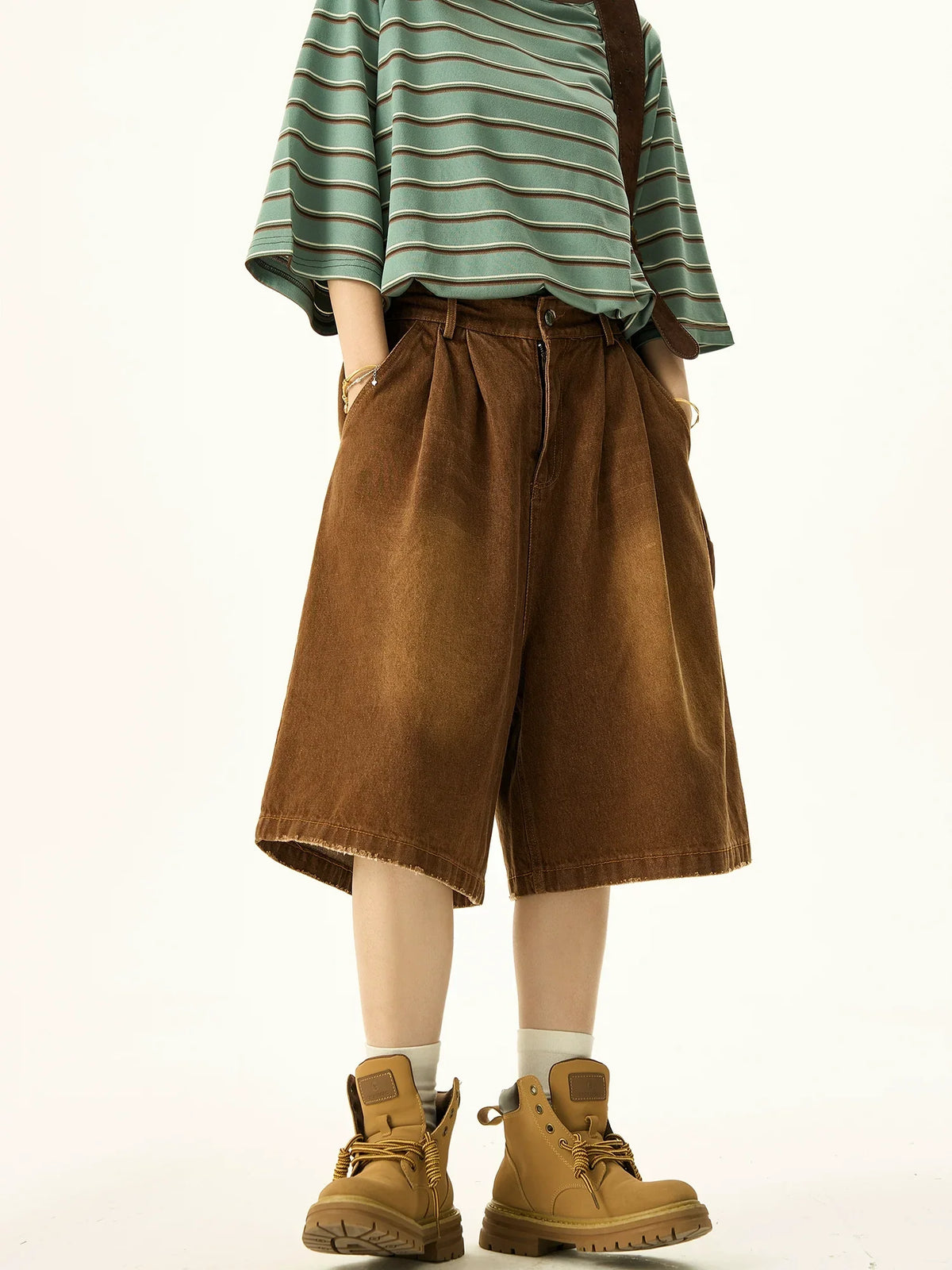 Washed Wide Leg Denim Shorts