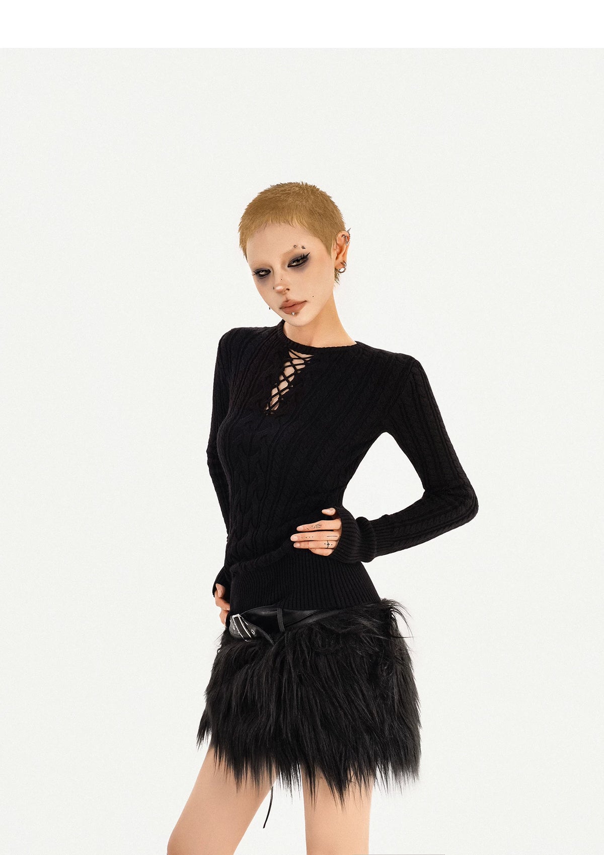Plush High-Waist Design Short Skirt