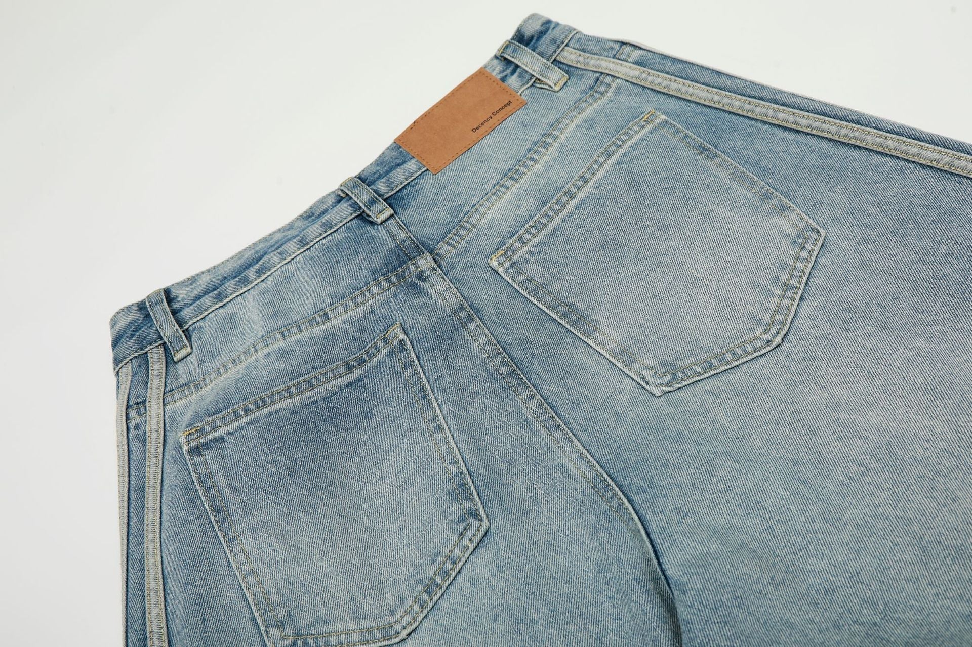 Washed Side Stripe Curved Denim Jeans
