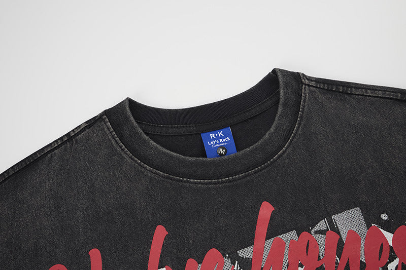 Washed Rock Band Print Short Sleeve T-Shirt