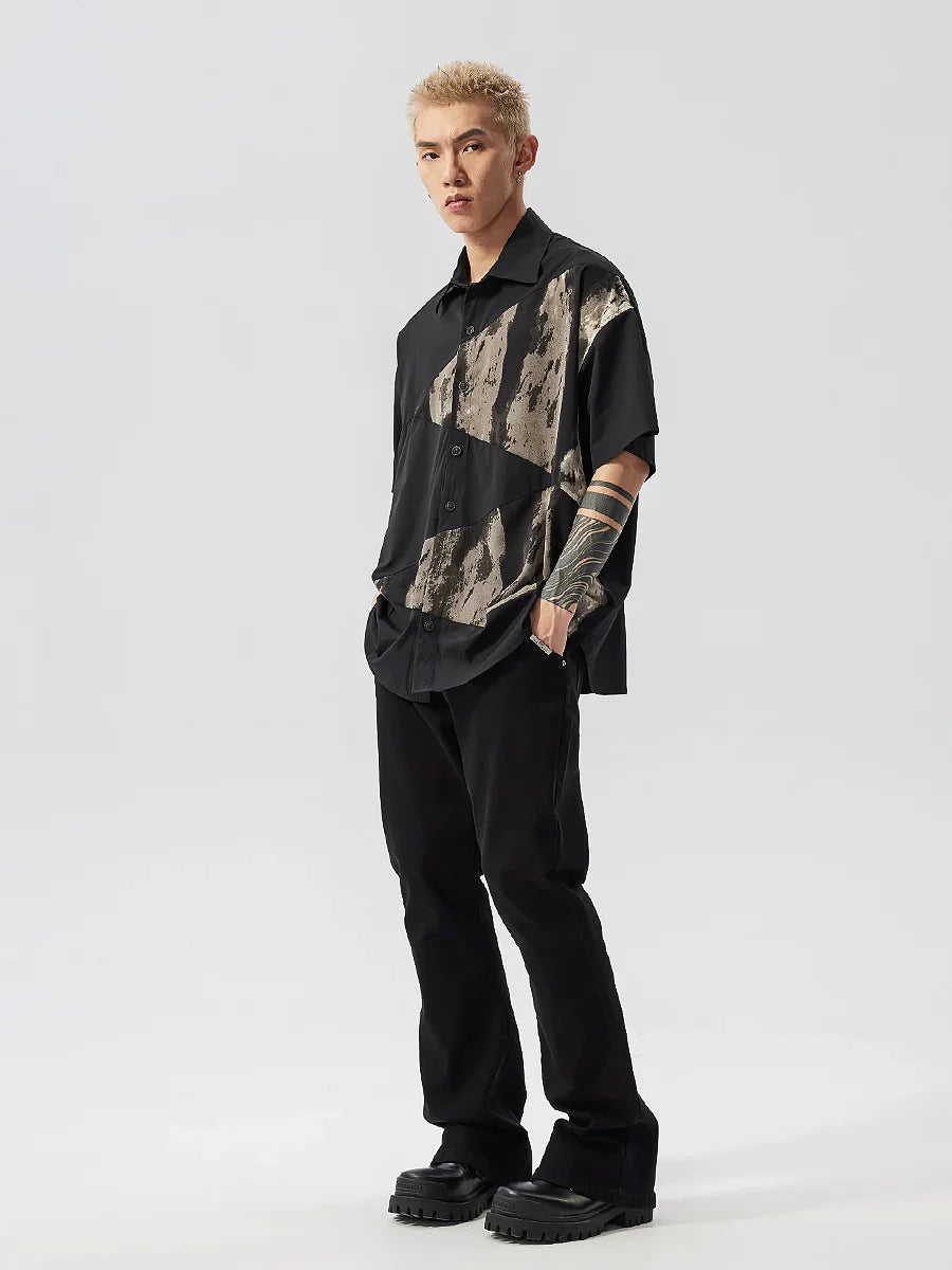 Deconstruction Tie-Dye Patchwork Oversize Short Sleeve Shirt