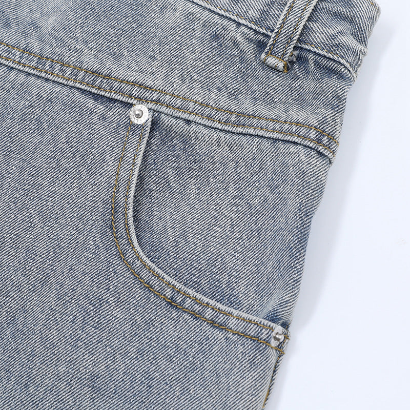 Washed Damage Wide Leg Denim Short Pants